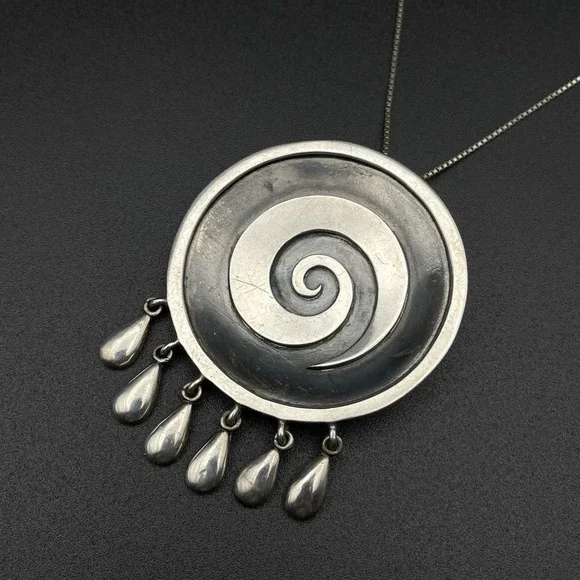 Vintage Sterling Taxco Mexico Miguel Garcia Martinez VJC Swirl Pendant Brooch - Picture 5 of 7